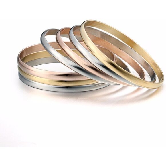 Tri-Color Stainless Steel Bangle Bracelets Set for Women, Hypoallergenic, Versat - Picture 2 of 6